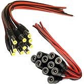 DAYKIT 10 Pairs DC Power Pigtail Cable, 12V 5A 2.1mm x 5.5 mm Male &amp; Female Connectors for CCTV Security Camera and Lighting Power Adapter