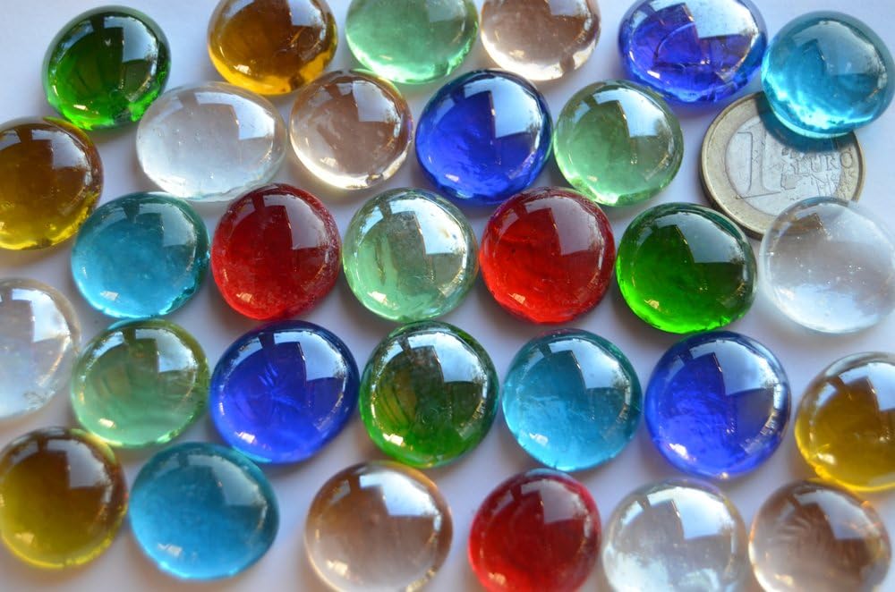Pack of 30 Decorative Mosaic Glass Pebbles, MultiColoured / Transparent, 17 to 20 mm, Approx
