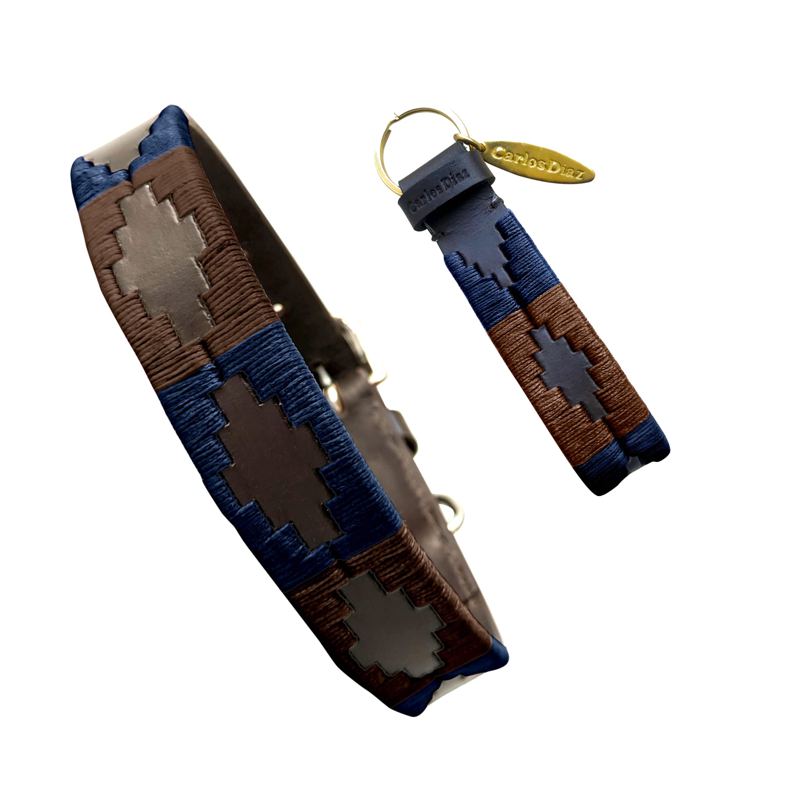 Carlos Diaz Genuine Leather Waxed Embroidered Polo Dog Collar S