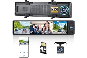 OILIEHU 10.8" 3 Channel Mirror Dash Cam for Cars, Mirror Dash Cam Front and Rear View Mirror Camera for Car&Trucks,Front 2K+Rear 1080P+Inside Camera with Night Vision,G-Sensor Parking Monitor Loop Recording