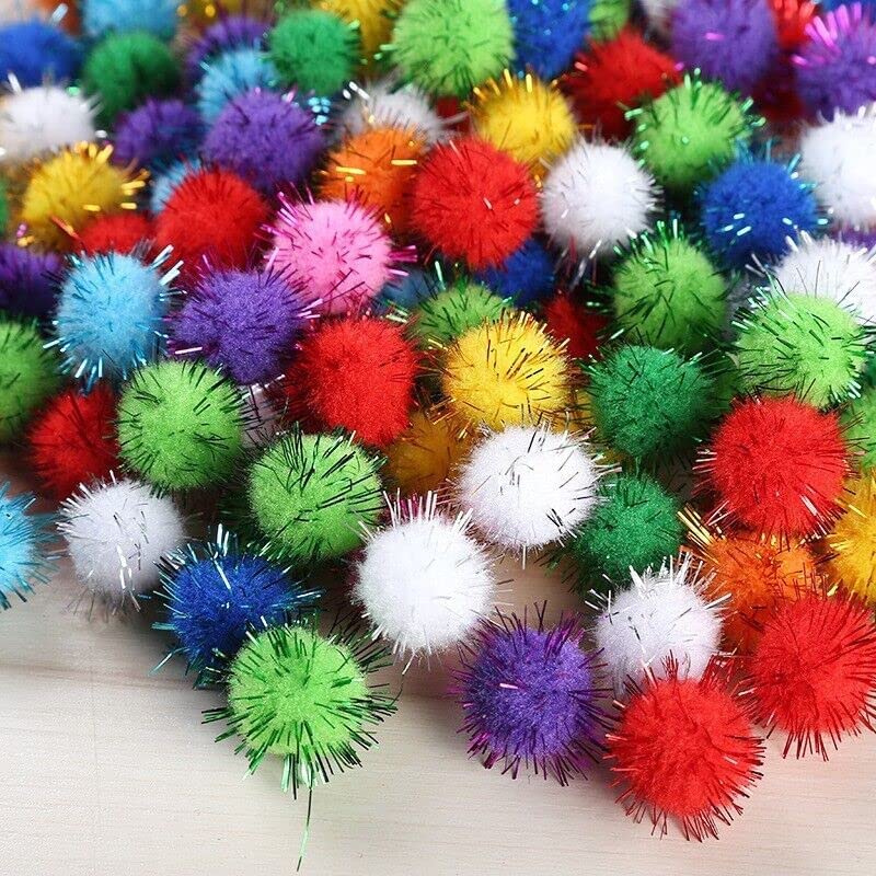 EliteKoopers 10MM Glitter Pom Pom Sparkle Balls Pompoms Embellishments for Christmas Craft/Party Decoration (Mixed 50pcs)