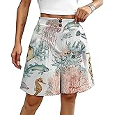 domirica Loose Shorts for Women Summer Vintage Pleated Button Trendy Shorts Wide Leg Summer Pants Beach Vacation Clothes