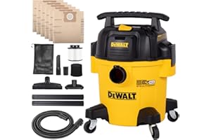 DEWALT Stealthsonic Shop Vacuum Wet and Dry, 5 Gal 4 HP Ultra-Quiet Vacuum Cleaner with Complete Accessory Kit and 6 Bonus Dust Bages - Ideal for Home, Jobsite, Workshop, Garage, Car DXV05P-QTA