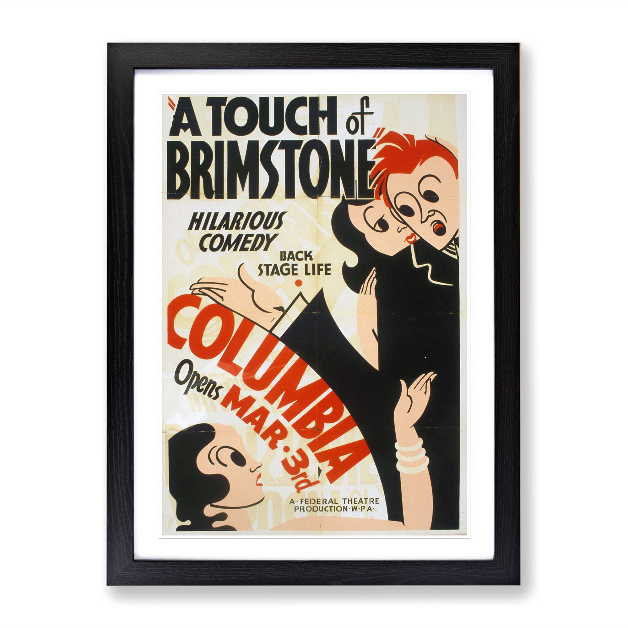 Wpa Touch Of Brimstone Theatre Poster Vintage Framed Wall Art Print, Ready to Hang Picture for Living Room Bedroom Home Office Décor, Black A3 (34 x 46 cm)