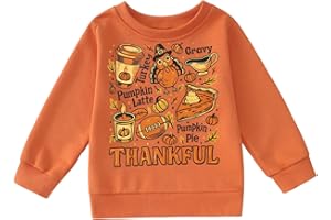 KEKEMI Toddler Boys Girls Thanksgiving Sweatshirt Thankful Graphic Shirt Funny Turkey Print Pullover Tops Holiday Outfits