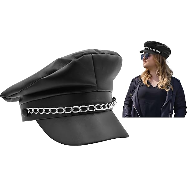 Fashion Punk Hats Real Leather Biker Cap Causal