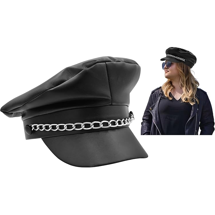 Berretto In Pelle - Vera Pelle Nero Army Muir Biker Arancione Trim