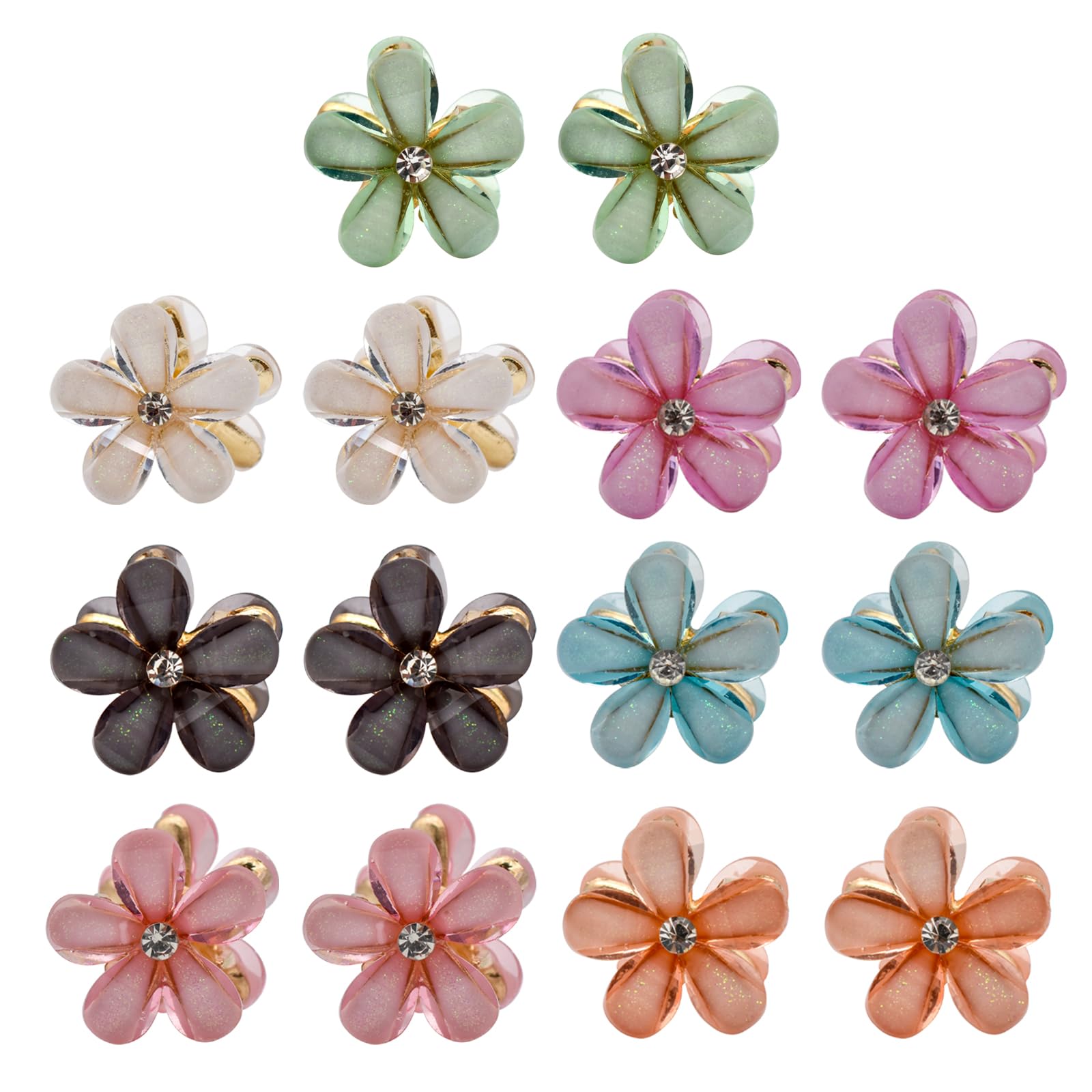 PAITOK 14 Pieces Set 7 colors(2 pcs each color) mini hair clips,Flower hair claw clip,Flower claw clips,Non-Slip Hair Clips for Girls Women Photo Daily Party Wedding Hairstyle Accessories