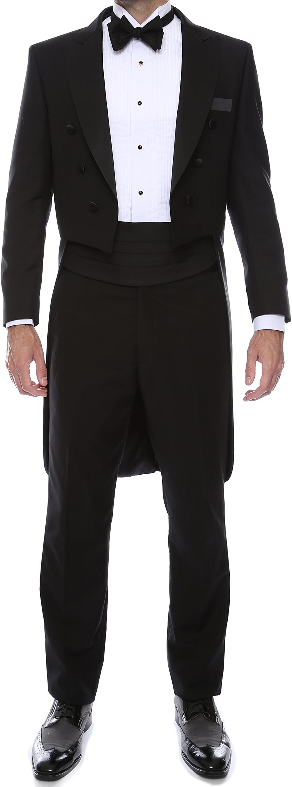FerrecciMenโs Regular Fit Peak Lapel Tailcoat Tuxedo Suit with Tux Pants & Tail Coat