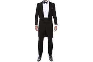 Ferrecci Men’s Regular Fit Peak Lapel Tailcoat Tuxedo Suit with Tux Pants & Tail Coat