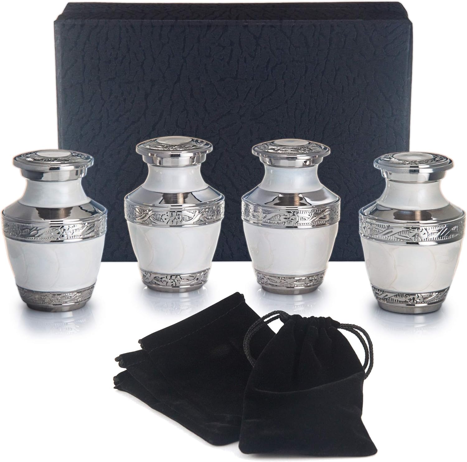 BOLD & DIVINE Small Heavenly Peace Pearl White Keepsake Urns | For Human Ashes | Handcrafted | 3" Tall Mini Urn Set of 4 with Individual Velvet Bags โ image 1