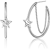 Aliyoham Star Earrings for Women, Sterling Silver Half Hoop Earrings with Dangle Chain, Wedding Party & Everyday Jewelry Gift