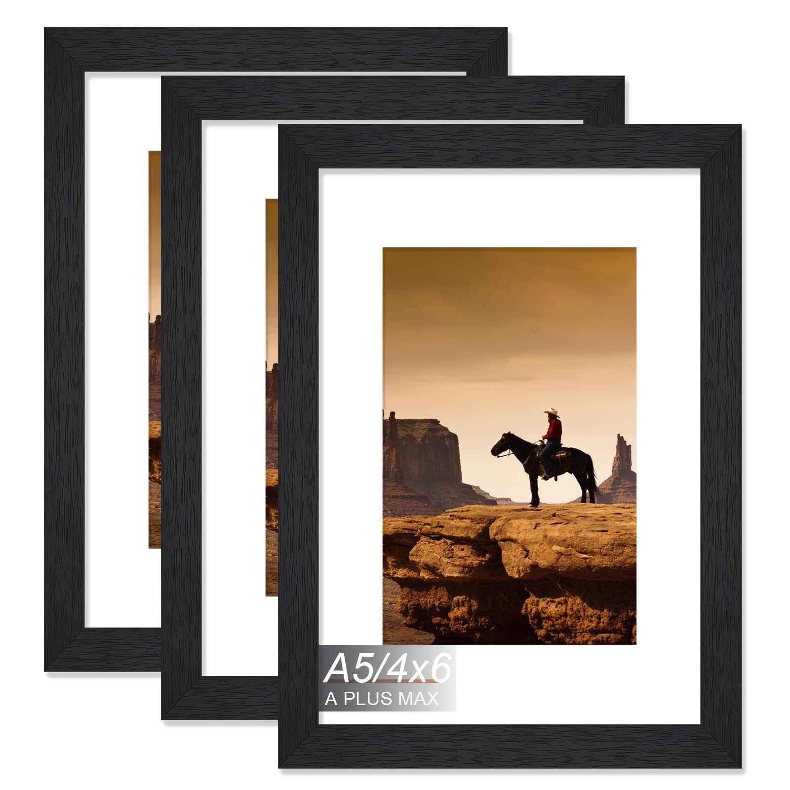 A PLUS MAX Black A5 Frame Set of 3, Engineered Wood