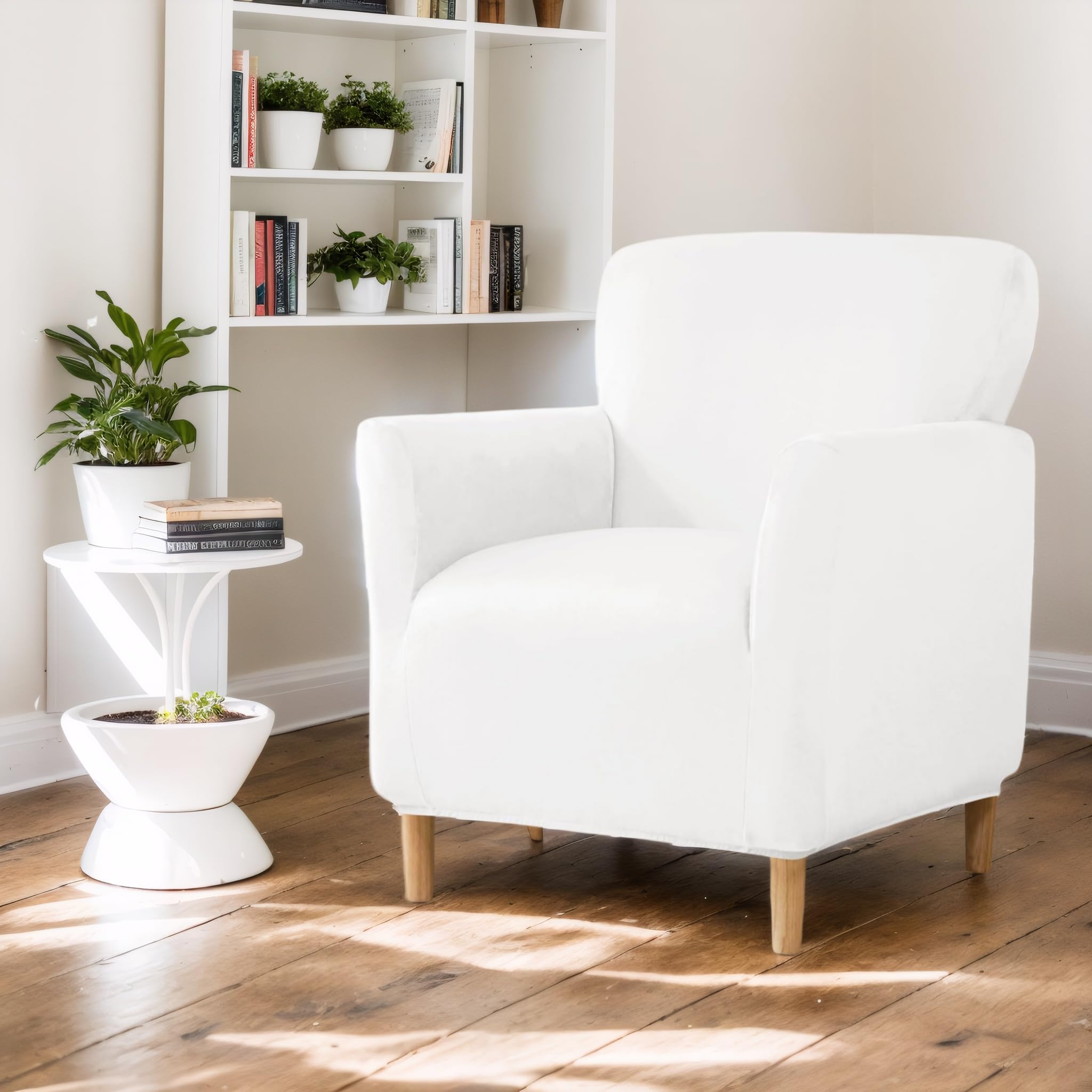 OKYUK Banquet Armchair Slipcovers Luxury Velvet Chair Slipcovers with Arms Stretch Chair Covers for Living Room Soft Armchair Slipcover Anti Slip Dog Pet Friendly Furniture Protector (White)