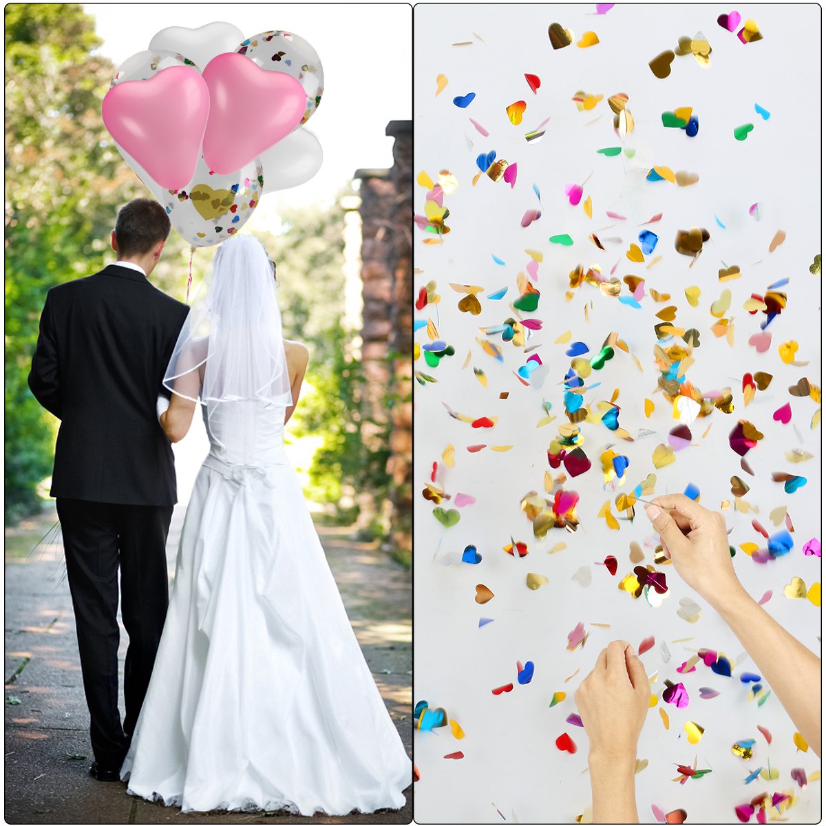 15 Pcs Heart Confetti Balloons with 30 Pcs 12 \'\' Pink and White Latex Heart Shape Party Balloons for Wedding Renewal Valentine\'s Bridal Shower Party Bachelorette Celebration Anniversary