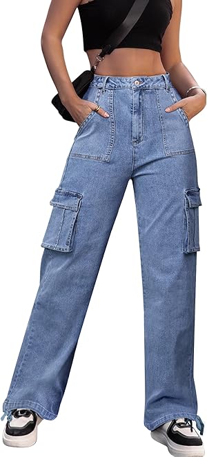 Dordanity Y2K Cargohose für Damen Baggy Hosen High Waist Wanderhose Baumwolle Arbeitshose mit Multi Taschen