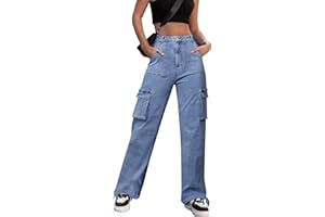 ZMPSIISA Women High Waisted Cargo Pants Wide Leg Casual Pants 6 Pockets Combat Military Trousers