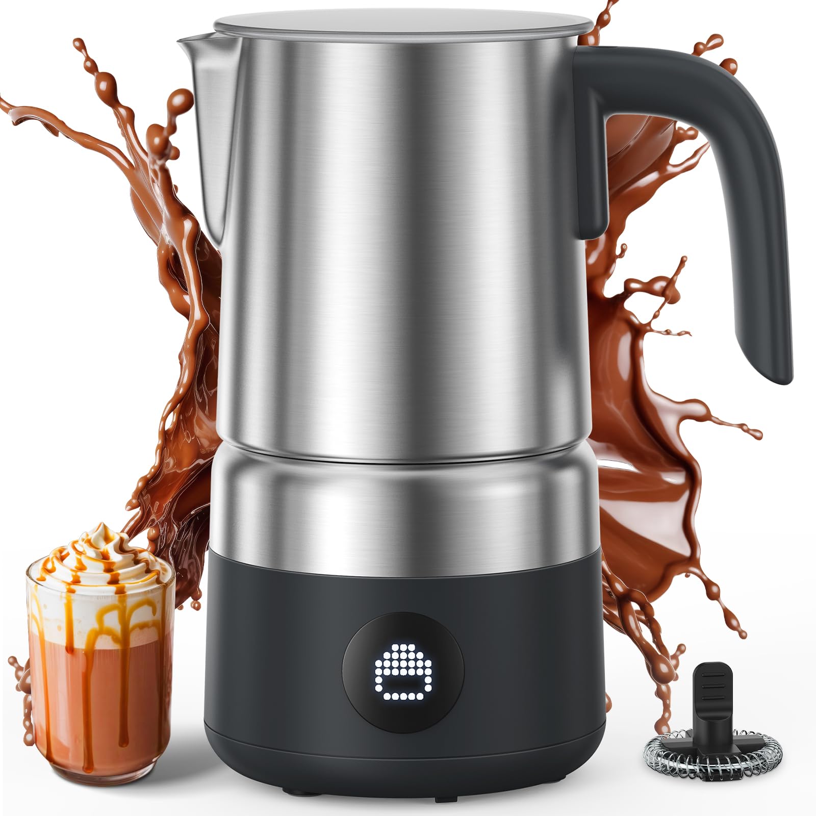 Photo 1 of Milk Frother and Steamer [Upgraded], AMZCHEF All-in-1 Detachable Frother for Coffee 600W, Automatic Warm and Cold Foam Maker, Stainless Steel Jug, Dishwasher Safe, LED Display