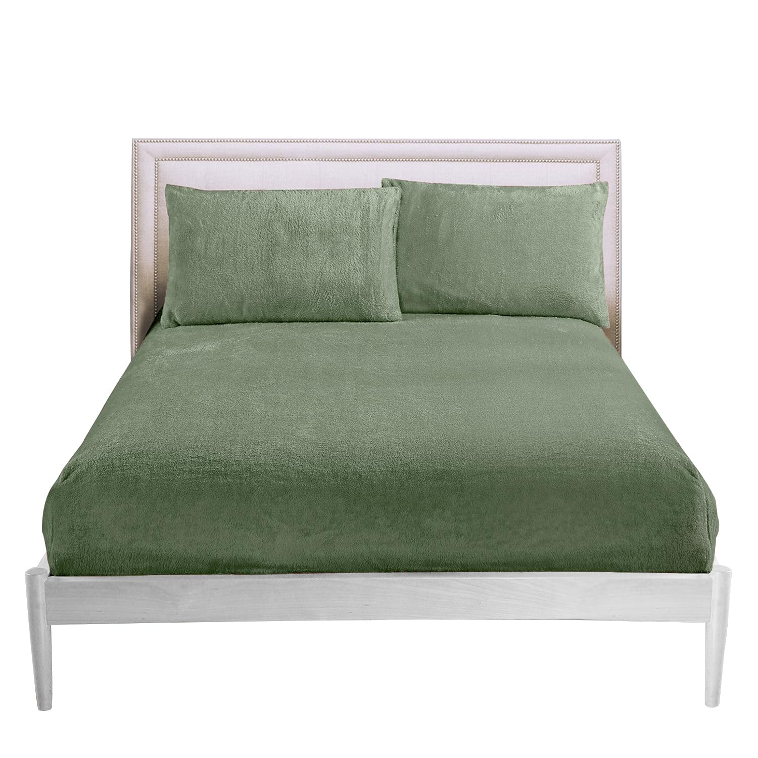 GC GAVENO CAVAILIA Fitted Sheet Single Bed (91x193 cm) - Cozy Teddy Bear Bedding Fleece Fitted Sheets, Soft Fluffy Plain Single Bed Sheet 25cm Deep Elastic Corners - Washable & Easycare, Sage Green