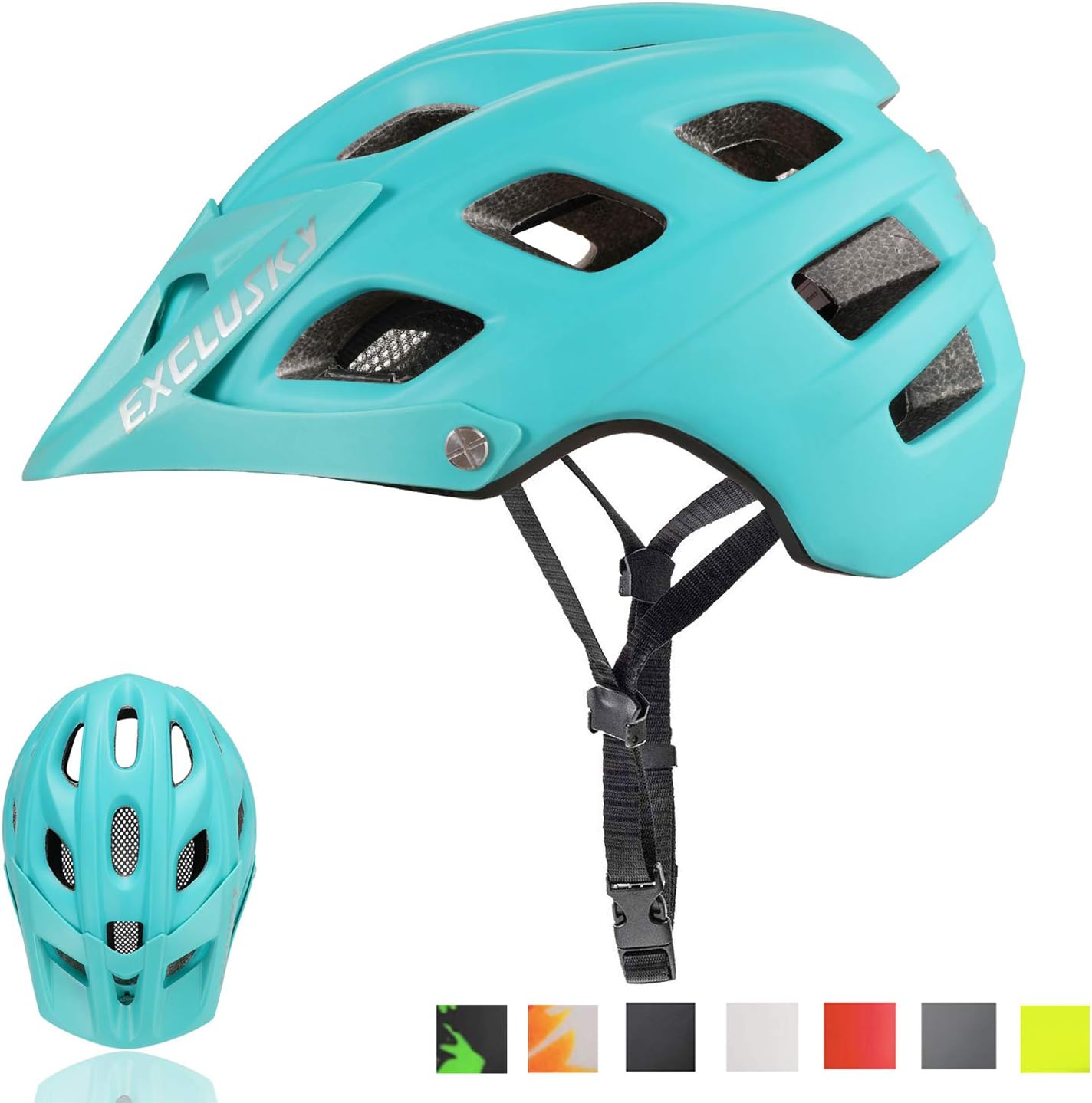 Exclusky Mountain Bike Helmet – Lightweight, 18 Vents, Adjustable Dial Fit, Detachable Visor, CPSC Certified (56-61cm)