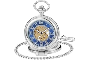 Whodoit Stainless Steel Single Open Men's Mechanical Pocket Watch, Roman Digital Dial Mechanical Pocket Watch for Men