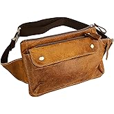 Genuine Leather Waist Bag, Fanny Pack & Bum Bag for Sport Hiking Traveling Climbing, Crossbody Design, Light Brown, Fits Waist Sizes 25"-50”
