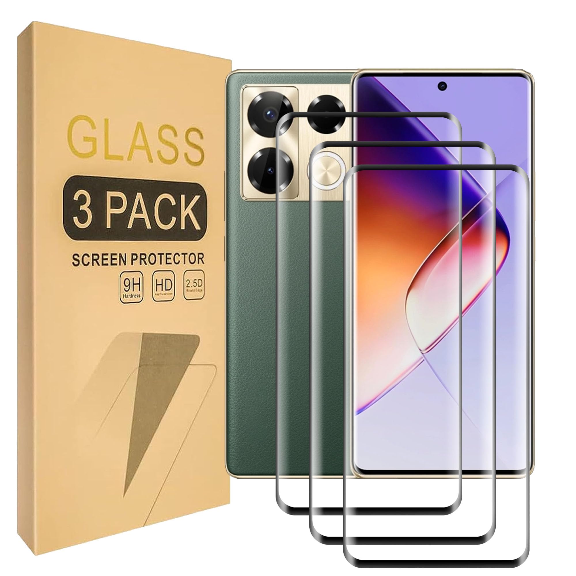 Lucyliy (3 Pack) Compatible for Infinix Note 40 Pro/Infinix Note 40 Pro+ Plus Screen Protector Tempered Glass,Case Friendly 9H Hardness High definition Anti Scratch