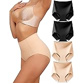 LEVAO Women's Tummy Control Underwear High Waisted Seamless Panties - Postpartum Briefs No Show Shaper S-3XL 4 Pack