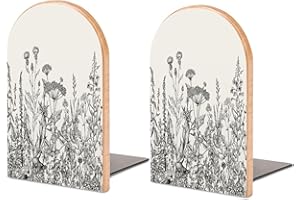 DEHOZO 2 Pack Wood Bookends, Vintage Spring Flowers Herb Non-Skid Book Ends for Heave Books, Decorative Bookends for Shelves Desk, Book Stoppers Book Holders for Home Office Library School