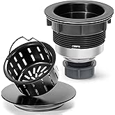 BOTEMY Stainless Steel Black Sink Drain Strainer 3-1/2'' Kitchen Sink Drain Assembly Kit with Removable Deep Sink Strainer Basket & Sink Stopper Flat Cover Replacement for Home Standard Kitchen Sinks