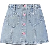 BEAUDRM Girl's Heart Pattern High Waist A Line Skirt Casual Regular Fit Short Denim Skirts