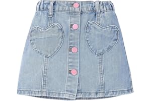 BEAUDRM Girl's Heart Pattern High Waist A Line Skirt Casual Regular Fit Short Denim Skirts