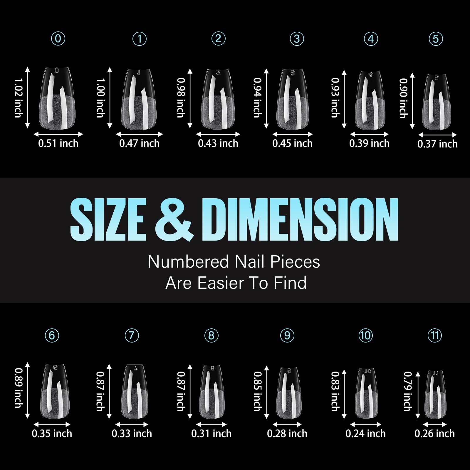 TOMICCA Medium Coffin Nail Tips, 240Pcs Half Matte Soft Acrylic Nail Tips, 12 Sizes Acrylic False Nail Tips, Nail Extension Tips for Beginner and Professional Home Diy - Image 7