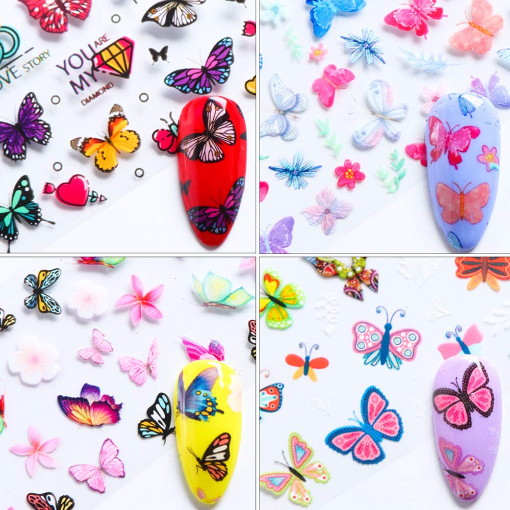 Kalolary 10 Sheets Butterfly Nail Art Foil Transfer Stickers Decals Flower Nail Foil Adhesive Stickers Starry Sky Manicure Transfer Tips Nail Art DIY Decoration Accessories Kit for Women: Beauty