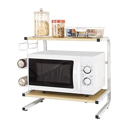 SoBuy FRG092-N Mikrowellenhalter Regal Küchenregal mit 2 Ablagen und 1 Flaschenhalter Miniregal Gewürzregal Natur BHT ca.: 52