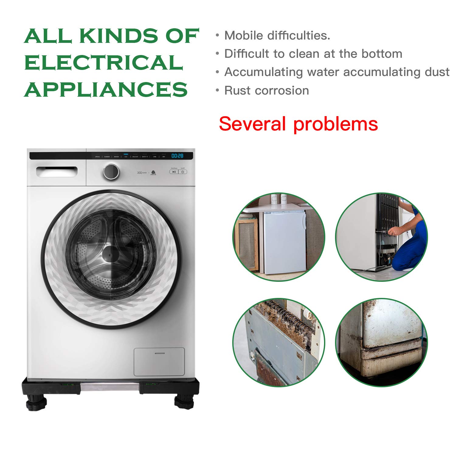 Mini Fridge Stand,Raised Base Adjustable Mini Refrigerator Stand,Washer and Dryer Stand, 4 Strong Feet Washing Machine Pedestal,Appliance Dolly,Base for Heavy weight (Black)