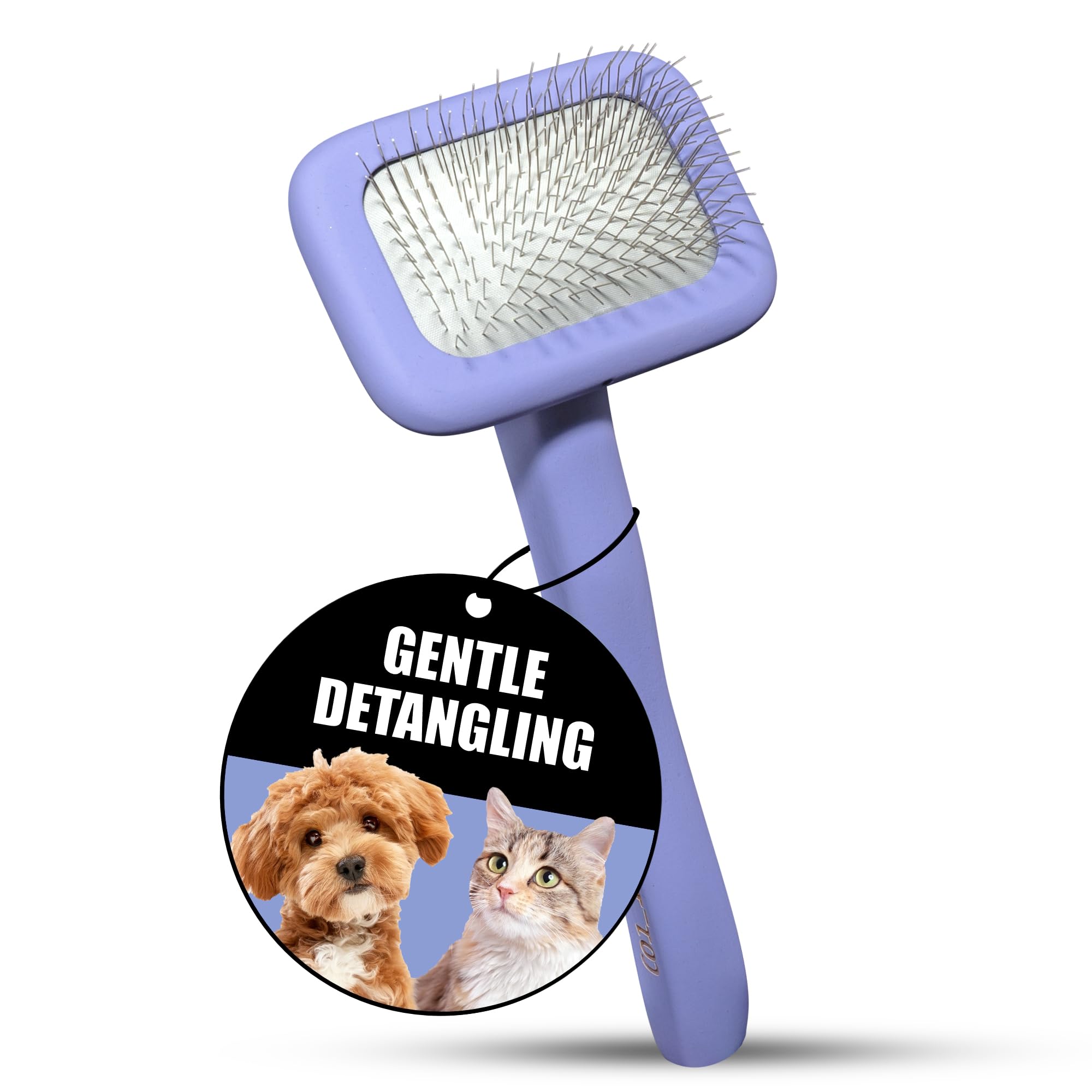 Tauro Pro Line Dog & Cat Slicker Brush for Shedding, Long & Short Hair - Soft Grooming Brush with Ergonomic, Beechwood Handle, Flexible Cushion for Smooth Coat, Rectangular, Size S, 7x16 cm.