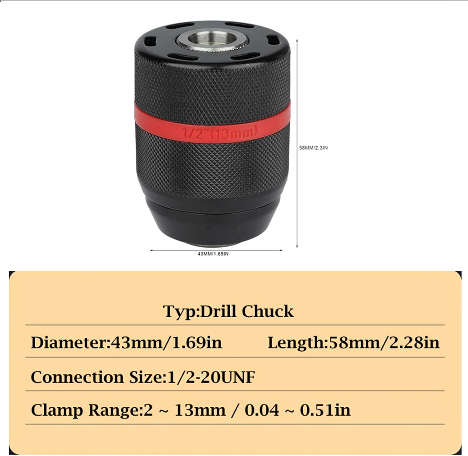Drill Chuck, 1/2-20UNF Support 2~13mm Keyless Chuck for Drill Chuck Drill Hand Drill Chuck - Image 3
