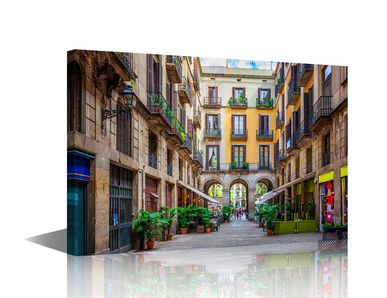 Spain House Decorations Street in Barcelona Wall Pictures for Living Room Catalonia Cityscape Canvas Wall Art Modern Wall Painting 1 Panel Prints Wall Art on Canvas Framed Ready to Hang, 18x12in