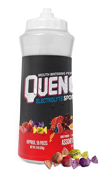 QUENCH GUM BOTTLE, ELECTROLYTES CHEWING GUM FOR ATHLETES AND SPORTS TRAINERS, NEW ASSORTED FRUITY FLAVORS, 8 OUNCE, 50 PIECES