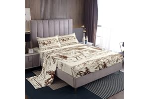 Erosebridal Western Bed Sheets King Size Cowboy Sheet Set American Wild West Desert Hand Drawn Illustration Fitted Sheet Coun