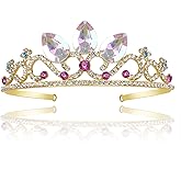 JINSAWW Princess Crown Halloween Cosplay Bridal Wedding Crystal Hair Tiara Sparkle Gold Crown Rapunzel Tiara for Women Costume Accessories Birthday Gift