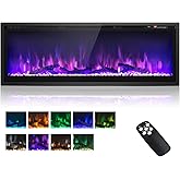 ORALNER 50" Electric Fireplace, Wall Mounted Recessed or Freestanding Fireplace Heater with 9 Flame Colors & 5 Adjustable Bri