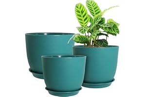 UOUZ Modern Plant Pots Set, 9/8/7.5 inch Plastic Planters for Indoor Plants, Stylish Flower Pots with Drainage Holes and Saucers for House Plants and Flowers, Blue