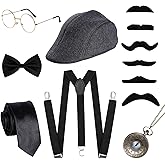 Ishua 1920s Men Gangster Costume Accessories Set, 13 pcs Men Costume Accessories, Roaring Retro Mens Gatsby Accessories 1920s