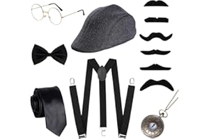 Ishua 1920s Men Gangster Costume Accessories Set, 13 pcs Men Costume Accessories, Roaring Retro Mens Gatsby Accessories 1920s