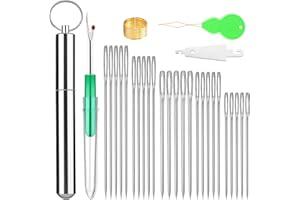 Fteven Embroidery Needles, 25PCS Large Eye Sewing Needles, 5 Size Hand Sewing Needles with Aluminium Storage Tube Threaders,Sewing Sharp Needles for Stitching Crafts, Quilting