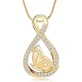 Hearbeingt Infinity Urn Necklaces for Ashes Butterfly Cremation Jewelry Stainless Steel Memorial Necklace Ash Holder for Human Pets Keepsake Jewelry for Loved Ones with Fill Tool