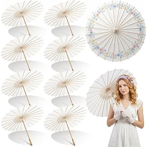 8 Pcs Paper Parasol Umbrella, 23.62" White Chinese Wedding Decor DIY Craft