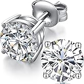 Miaofu 18K White Gold Plated Sparkling Simulated Diamond Studs Earrings s925 Sterling Silver Hypoallergenic Earring for Women Men 4mm-8mm